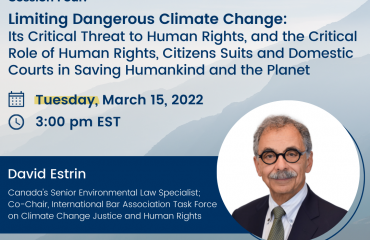 Limiting Dangerous Climate Change:  Its Threat to Human Rights, and the Role of Human Rights, Citizens Suits and Domestic Courts in Saving Humankind and the Planet With Prof. David Estrin (Climate Change, Human Rights, and Genocide Series, Winter 2022)