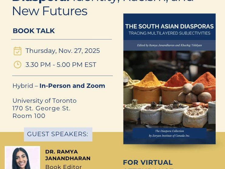 The Zoryan Institute to Host Book Talk on South Asian Diasporas in Collaboration with the University of Toronto